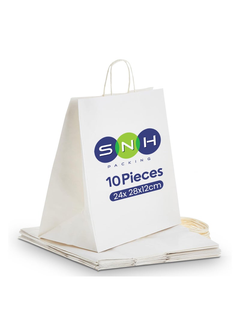 SNH Packing - SNH Packing White Kraft Paper Bags with Twisted Handles, 24x28x12 cm – Pack of 10 – Party Favor Bags for Weddings, Birthdays & Celebrations - Image 1