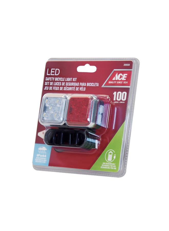 ACE 100-Lumens High-Quality LED Safety Front and Tail Bicycle Light Kit Multicolor 3999584  - Image 1