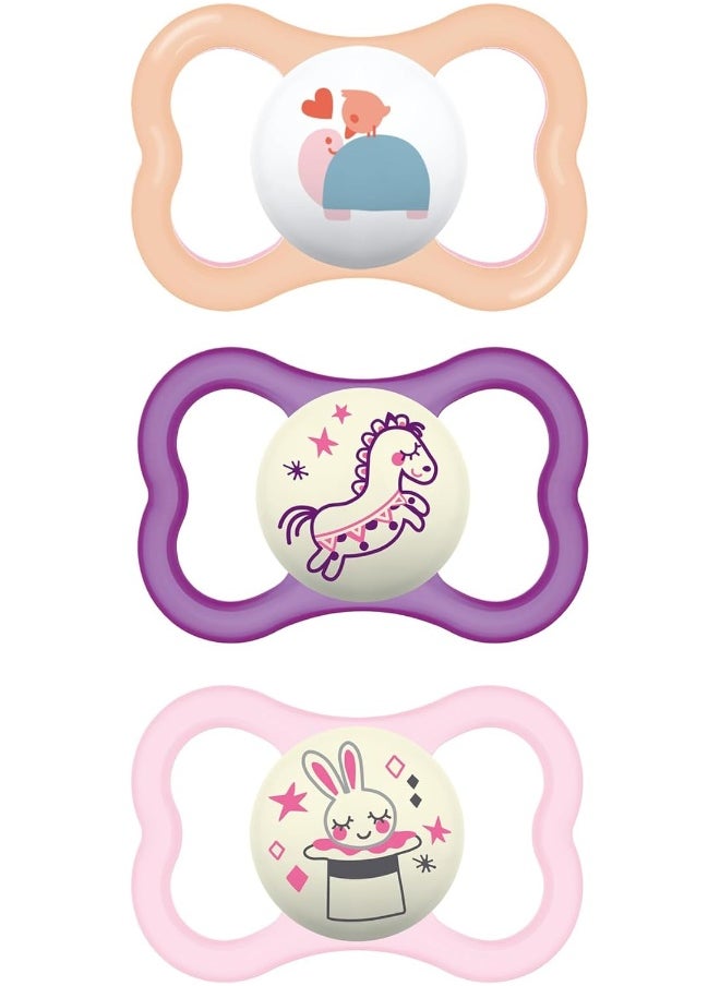 MAM MAM Air Day & Night Baby Pacifier, for Sensitive Skin, Glows in The Dark, 3 Pack, 16+ Months, Girl, 3 Count (Pack of 1)  - Image 1