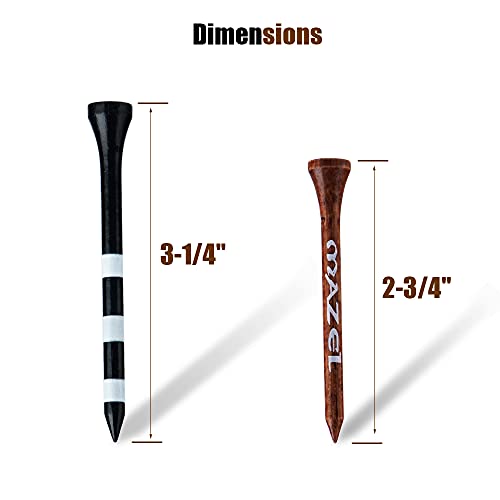 MAZEL Natural Wood/Bamboo Golf Tees 2 3/4 Inch & 3 1/4 Inch,Pack 50 or 120,Reduce Friction & Side Spin,More Stable Golf Tees (50 Pack(25 * 2-3/4"+25 * 3-1/4"),Black &Brown) - Image 3