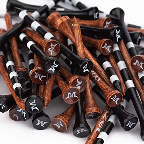 MAZEL Natural Wood/Bamboo Golf Tees 2 3/4 Inch & 3 1/4 Inch,Pack 50 or 120,Reduce Friction & Side Spin,More Stable Golf Tees (50 Pack(25 * 2-3/4"+25 * 3-1/4"),Black &Brown) - Image 1