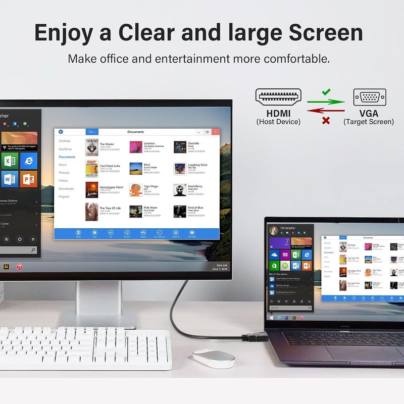 زيزن كابل HDMI إلى VGA بطول 6 أقدام، أحادي الاتجاه من HDMI (لابتوب) إلى موصل VGA (شاشة) محول ذكر إلى ذكر، كابل فيديو عالي الدقة 1080P متوافق مع الكمبيوتر، اللابتوب، الشاشة، جهاز العرض، تلفزيون HDTV، Roku - Image 3