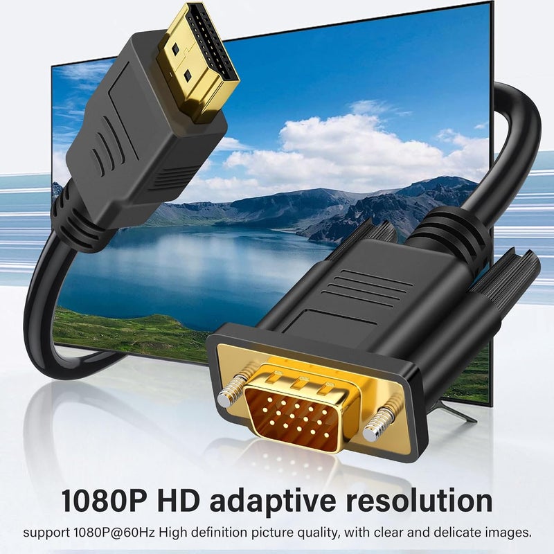 زيزن كابل HDMI إلى VGA بطول 6 أقدام، أحادي الاتجاه من HDMI (لابتوب) إلى موصل VGA (شاشة) محول ذكر إلى ذكر، كابل فيديو عالي الدقة 1080P متوافق مع الكمبيوتر، اللابتوب، الشاشة، جهاز العرض، تلفزيون HDTV، Roku - Image 5