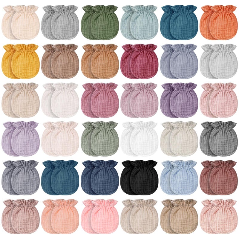 Jeere 36 Pairs Newborn Baby Muslin Mittens 06 Months No Scratch Elastic Wrist Soft Breathable Gloves Bulk Cotton for Infant 36 Colors - Image 2