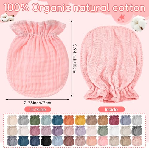 Jeere 36 Pairs Newborn Baby Muslin Mittens 06 Months No Scratch Elastic Wrist Soft Breathable Gloves Bulk Cotton for Infant 36 Colors - Image 3