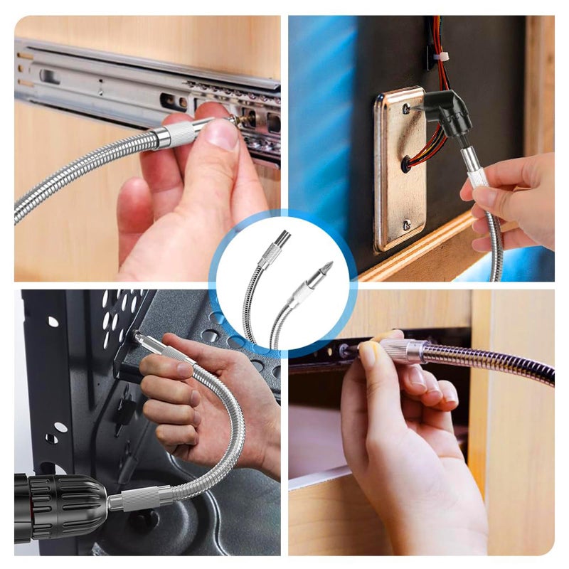 CIGOTU 17Pcs Tools Flexible Drill Bit Extension,Include 3Pcs Rotatable Socket Adapter 2Pcs Hex Shank 105Â° Right Angle Drill Attachment 10 Short Screwdriver Bits 90Â° Angled Bits & Bendable Drill Bit Extension - Image 2