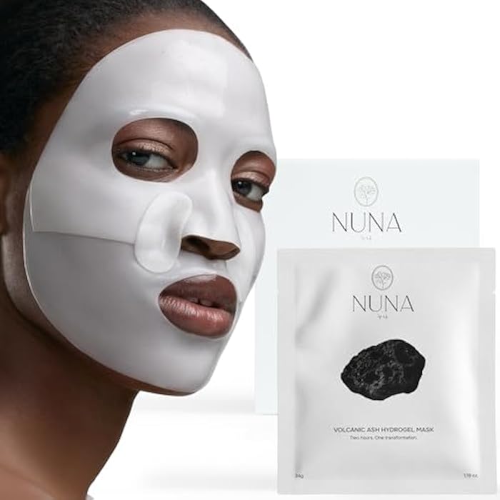 NUNA Volcanic Ash Hydrogel Face Masks – Korean Detox & Deep Hydrating Mask with Hyaluronic Acid, Ceramides, Panthenol – Overnight Moisturizing, Soothing + Purifying Care for Sensitive Skin, 7 Sheets - Image 1