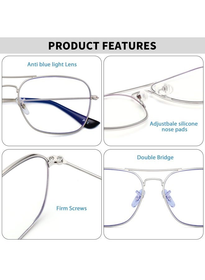 JM Aviator Computer Blue Light Blocking Glasses, Square Eye Protect Video Eyeglasses Anti Glare Men Women, Silver Frame Black Temple Tips, One size - Image 3