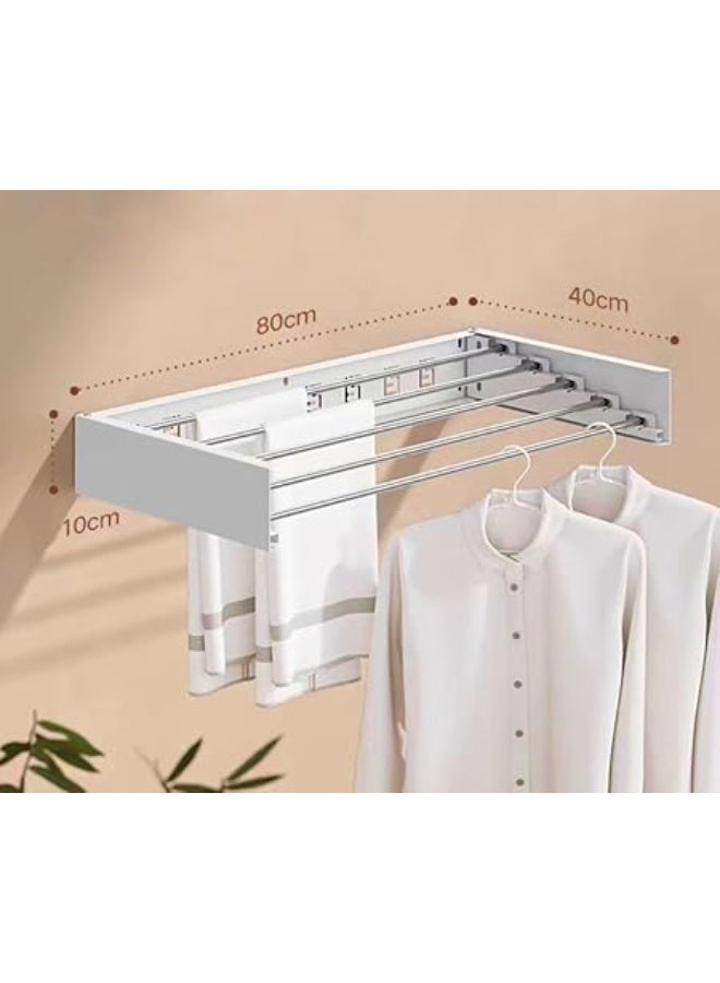 Wall Mounted Clothes Drying Rack, 5 Aluminum Rods, Collapsible, White, 80 cm - Image 2