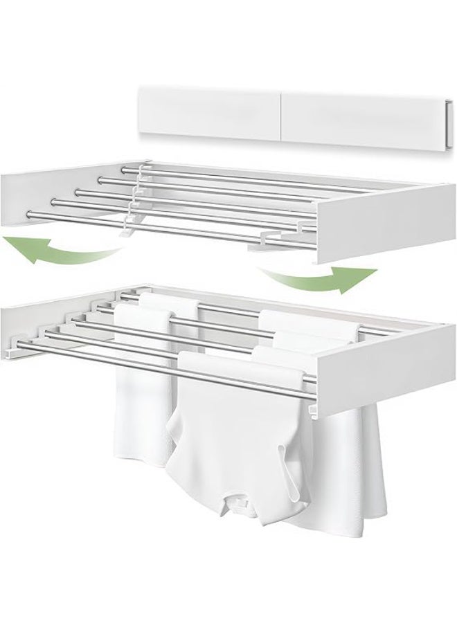 Wall Mounted Clothes Drying Rack, 5 Aluminum Rods, Collapsible, White, 80 cm - Image 1
