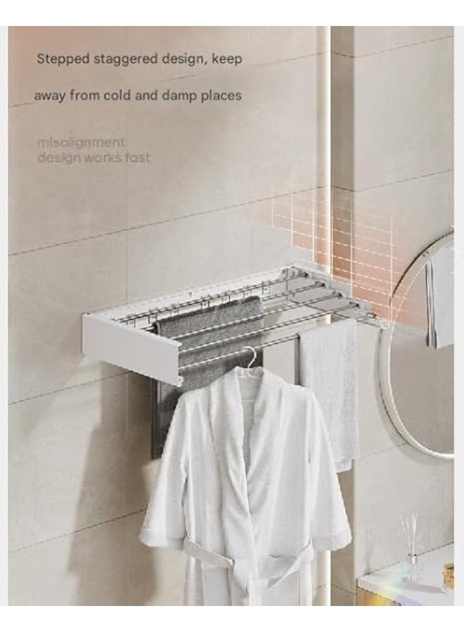 Wall Mounted Clothes Drying Rack, 5 Aluminum Rods, Collapsible, White, 80 cm - Image 3