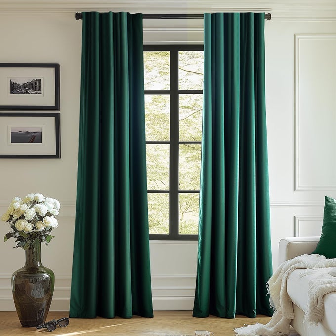 GREEN VELVET BLACKOUT CURTAIN THERMAL INSULATED CURTAIN FOR BEDROOM LIVING ROOM DARKENING PRIVACY DRAPES NOISE REDUCING VELVET DRAPE ROD POCKET 63 INCH LONG 1 PANEL EMERALD GREEN