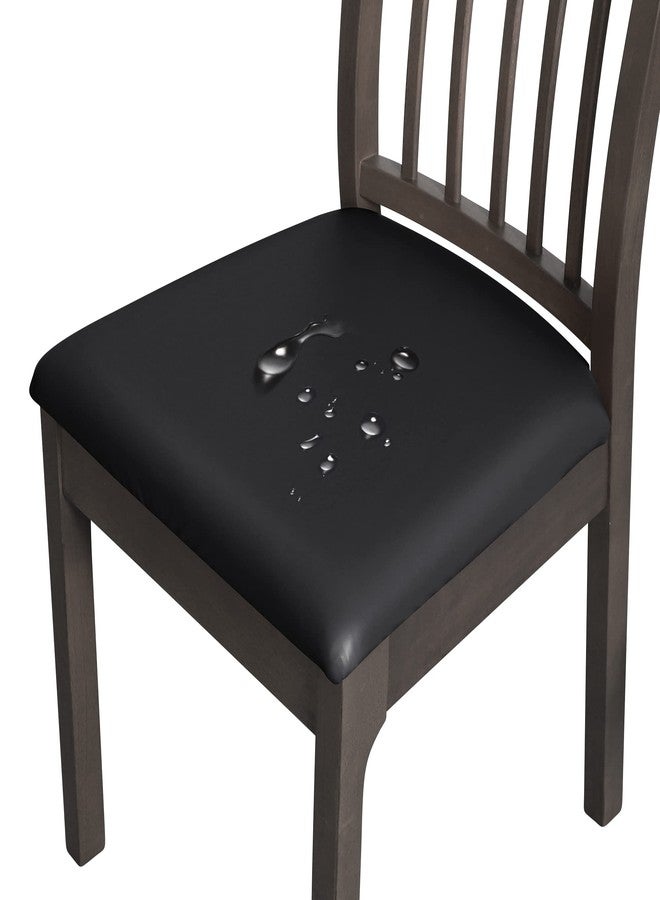 FORCHEER Waterproof PU Leather Chair Seat Covers Set of 4 Black Stretch Dining Room Chair seat Covers Kitchen Chair Seat Slipcovers 18inch Removable Washable - Image 1
