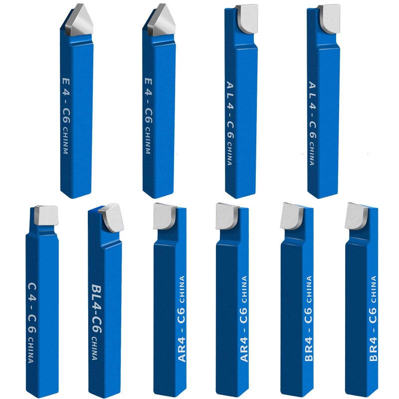 10PCS 14 Metal Lathe Tooling Carbide Tip Tipped Cutter ToolC6 Bit Cutting Setfor Metal Lathe Turning Boring and Chamfering