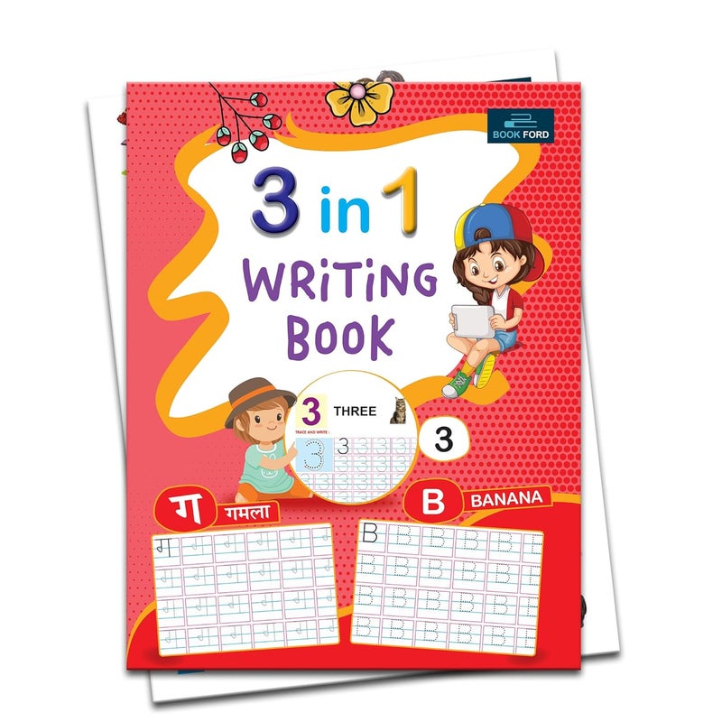 3 in 1 Writing Book for Kids and Childrens - Early Tracing Hindi Varnamala, Learn Capital, Small Alphabet, Numbers and Handwriting Improve Skills - Ages 3+ Years: English - Image 1