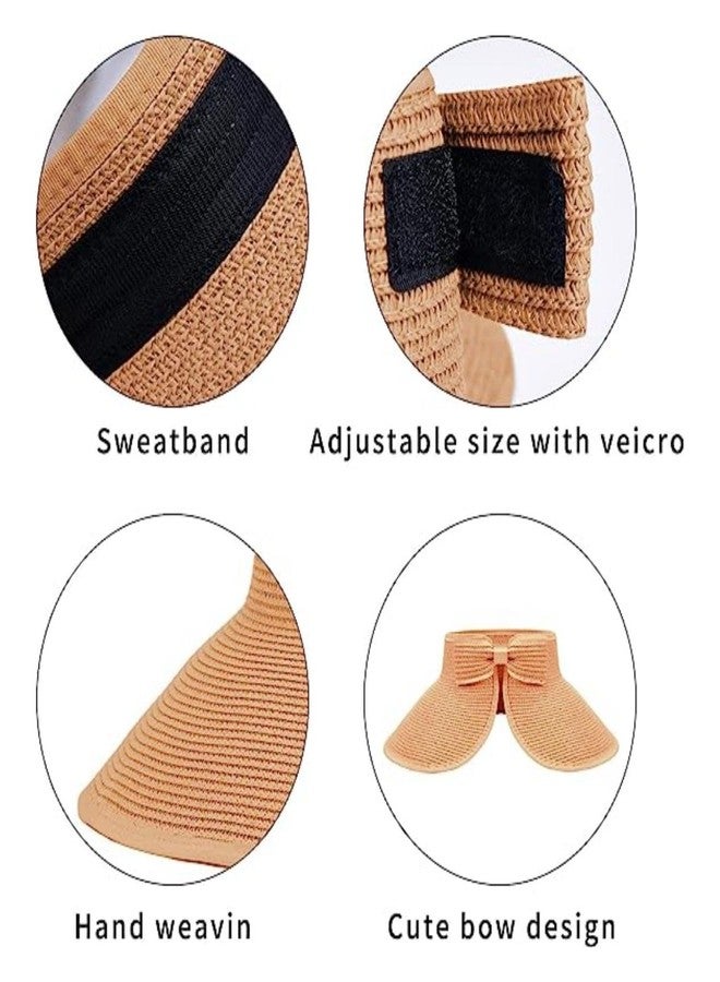 DIANZHU قبعة ديانزو النسائية الواقية من الشمس، قبعة شاطئ من القش عريضة الحواف، قبعة ذيل حصان قابلة للطي (لون كاكي) - Image 3