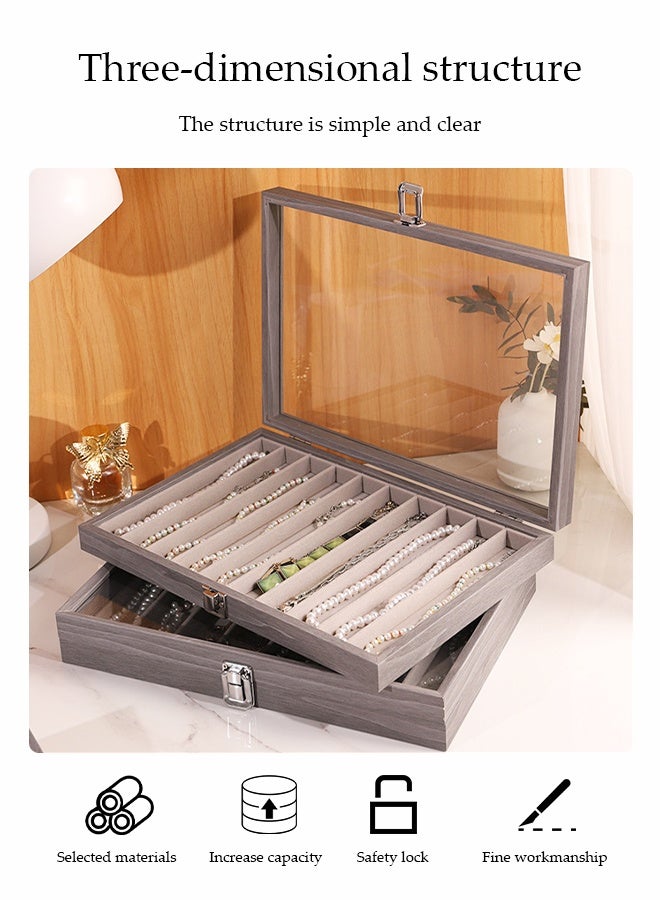 DUNISO Jewelry Tray With Dust Cover Multi-Function Jewelry Storage Box For Rings, Earrings, Studs, Necklaces, Bracelets, Watches, Etc. Jewelry Display Box (10 Compartments) - Image 3