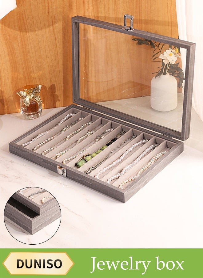DUNISO Jewelry Tray With Dust Cover Multi-Function Jewelry Storage Box For Rings, Earrings, Studs, Necklaces, Bracelets, Watches, Etc. Jewelry Display Box (10 Compartments) - Image 1