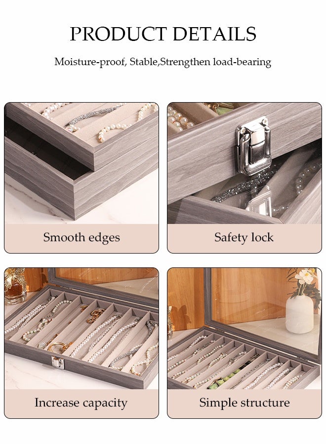 DUNISO Jewelry Tray With Dust Cover Multi-Function Jewelry Storage Box For Rings, Earrings, Studs, Necklaces, Bracelets, Watches, Etc. Jewelry Display Box (10 Compartments) - Image 4