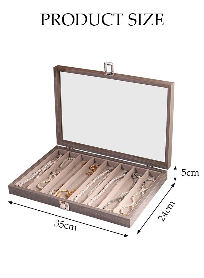 DUNISO Jewelry Tray With Dust Cover Multi-Function Jewelry Storage Box For Rings, Earrings, Studs, Necklaces, Bracelets, Watches, Etc. Jewelry Display Box (10 Compartments) - Image 2