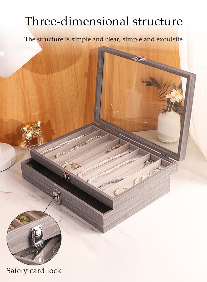 DUNISO Jewelry Tray With Dust Cover Multi-Function Jewelry Storage Box For Rings, Earrings, Studs, Necklaces, Bracelets, Watches, Etc. Jewelry Display Box (10 Compartments) - Image 5