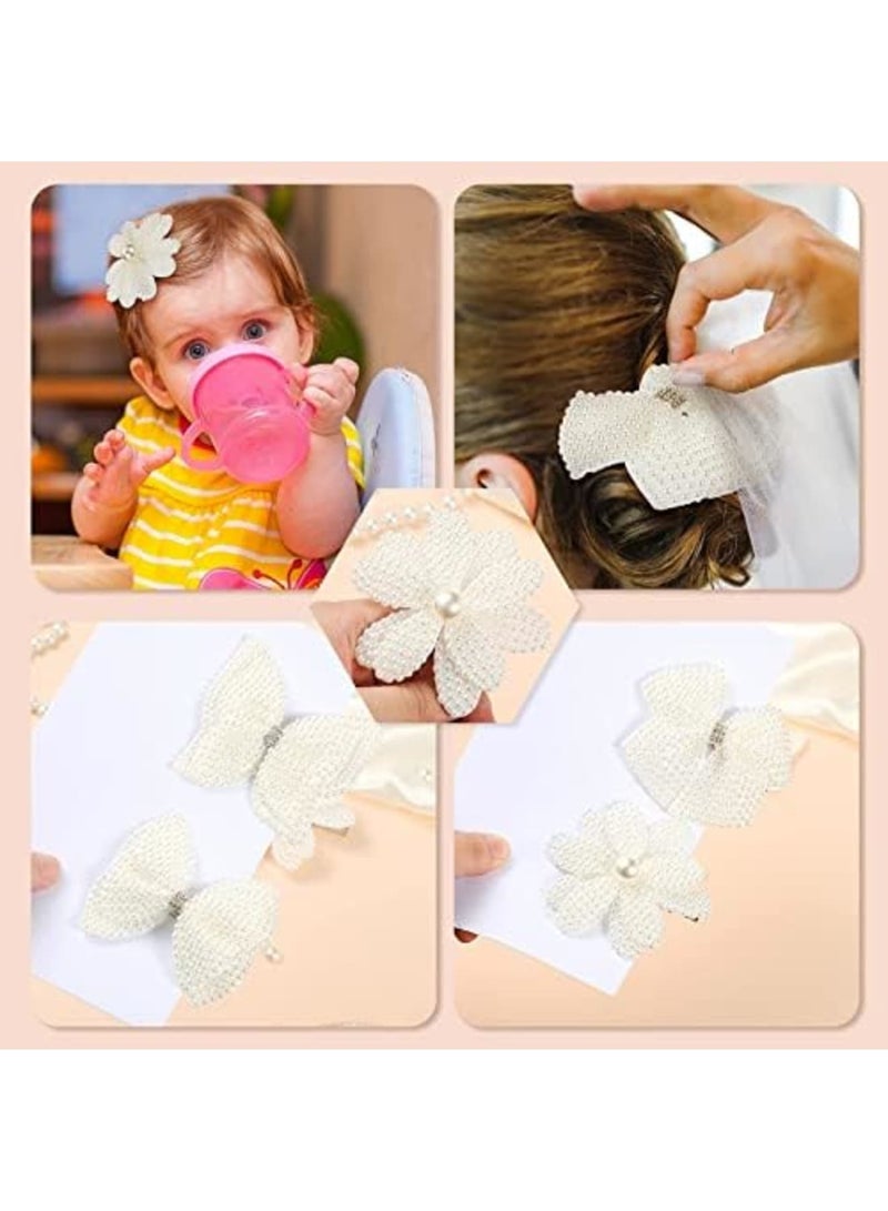 4 Pieces White Rhinestone Hair Bows for Girls Cute Pearls Hair Bow with Alligator Hair Clips Beads Hairgrip for Women Baby Teens Toddlers Children Hair Styling - Image 3
