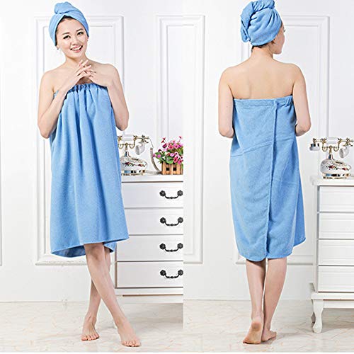 Queena Women’s Microfiber Bathrobe & Hair Turban Set - Extra Long Quick Dry Bath Wrap, Ultra Soft Spa Shower Robe with Adjustable Velcro (Blue) | Super Absorbent for Thick Hair, Travel - Image 4