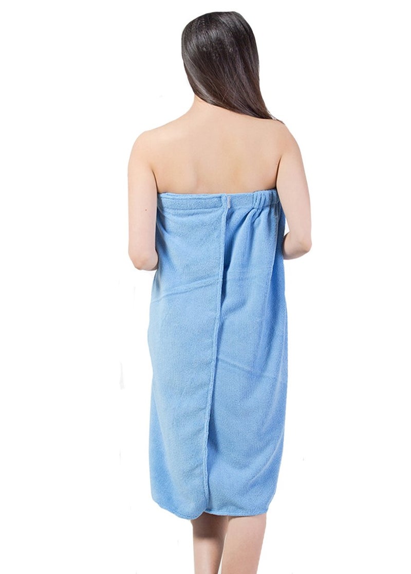 Queena Women’s Microfiber Bathrobe & Hair Turban Set - Extra Long Quick Dry Bath Wrap, Ultra Soft Spa Shower Robe with Adjustable Velcro (Blue) | Super Absorbent for Thick Hair, Travel - Image 1