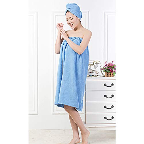 Queena Women’s Microfiber Bathrobe & Hair Turban Set - Extra Long Quick Dry Bath Wrap, Ultra Soft Spa Shower Robe with Adjustable Velcro (Blue) | Super Absorbent for Thick Hair, Travel - Image 3