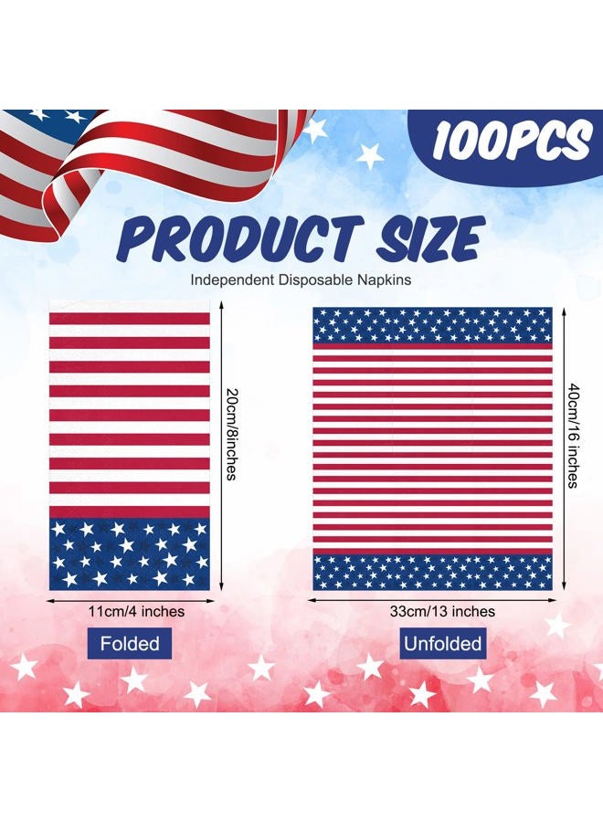 Yisong 100 Pieces 4th of July Napkins Independence Day Paper Guest Towels Disposable Memorial Day Hand Towels for Home Kitchen Patriotic Happy 4th of July Party Supplies, 3 Ply (Stripe) - Image 2