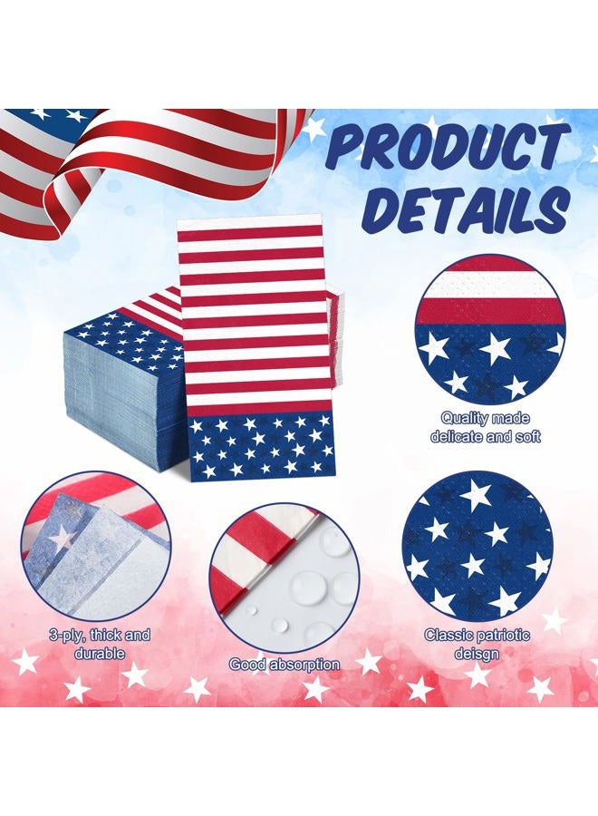 Yisong 100 Pieces 4th of July Napkins Independence Day Paper Guest Towels Disposable Memorial Day Hand Towels for Home Kitchen Patriotic Happy 4th of July Party Supplies, 3 Ply (Stripe) - Image 3