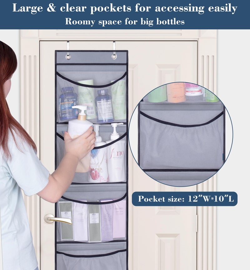 KEETDY Hanging Shelves Over the Door Organizer Storage for Closet with 5 Pockets Organizer for Bedroom Bathroom, 2 Packï¼ˆGreyï¼‰ - Image 4