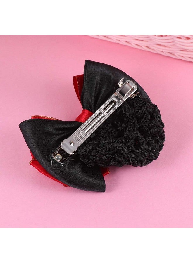 minkissy 2Pcs Bowknot Hair Snoods Hair Bun Cover Hair Clip Net Snood Hairnet Tuck Net Occupational Hair Fixator For Dancing Class Work Daily (Red) - Image 4