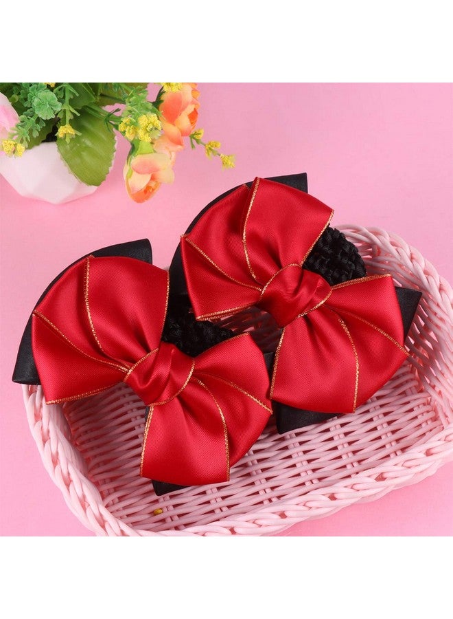 minkissy 2Pcs Bowknot Hair Snoods Hair Bun Cover Hair Clip Net Snood Hairnet Tuck Net Occupational Hair Fixator For Dancing Class Work Daily (Red) - Image 5