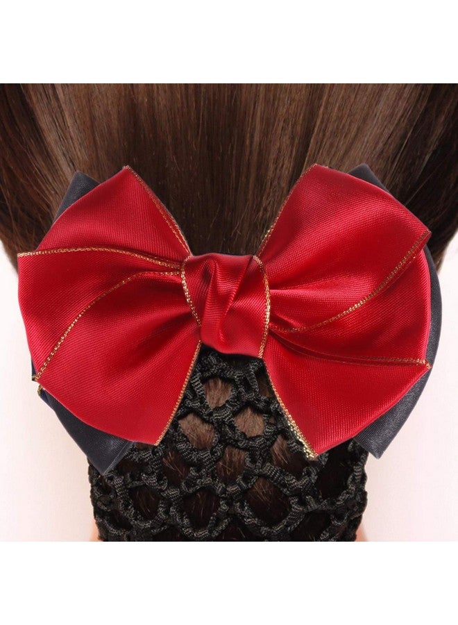 minkissy 2Pcs Bowknot Hair Snoods Hair Bun Cover Hair Clip Net Snood Hairnet Tuck Net Occupational Hair Fixator For Dancing Class Work Daily (Red) - Image 3