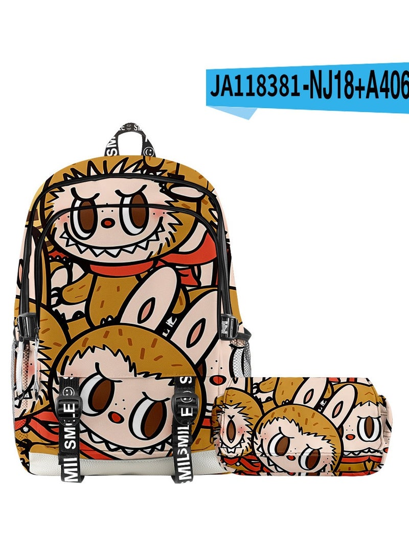 SKT Shiketro Cartoon Printed School Bag Backpack Double-Layer Pencil Bag Two-Piece Set 44*30*18cm