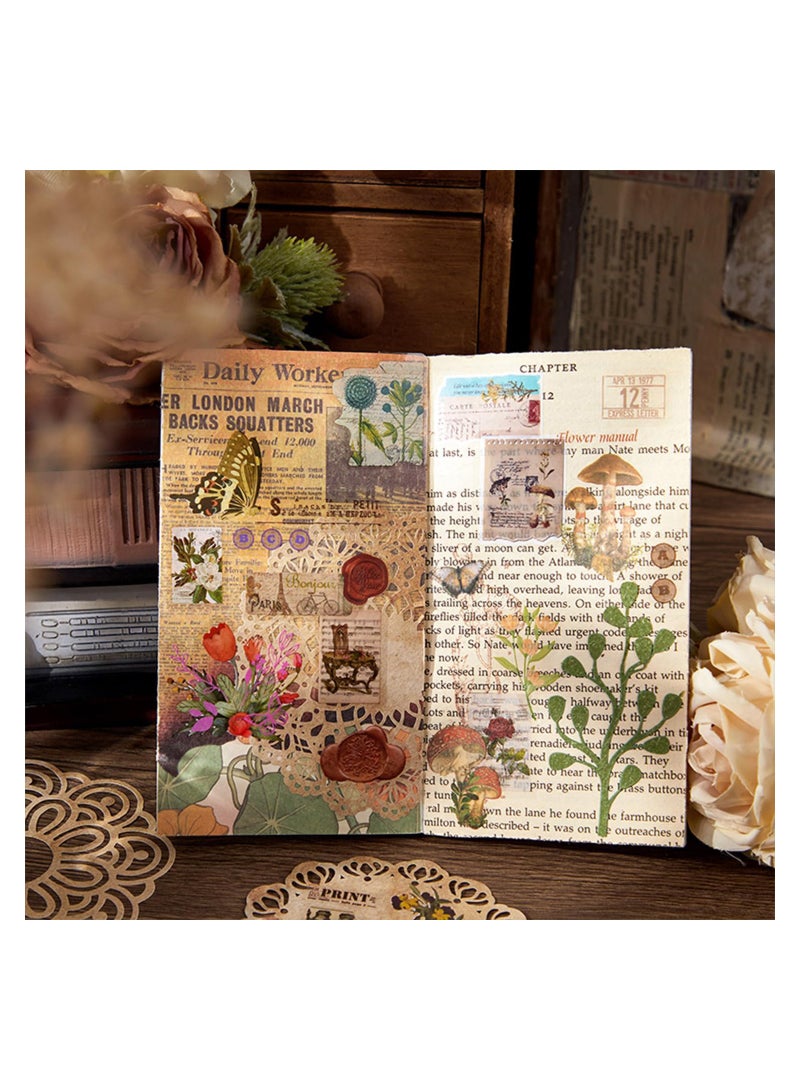 Excefore 100 Sheets Vintage Nature Stickers for Junk Journal Supplies, Retro Flower Butterfly Plant Mushroom Decorative Stickers for Scrapbook, DIY Crafts Album Phone Cases Laptops Notebook (Vintage Estate) - Image 2