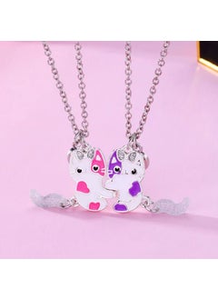 Fox Necklace Cartoon Kids Magnetic BFF Pendant Set Pink cat necklace