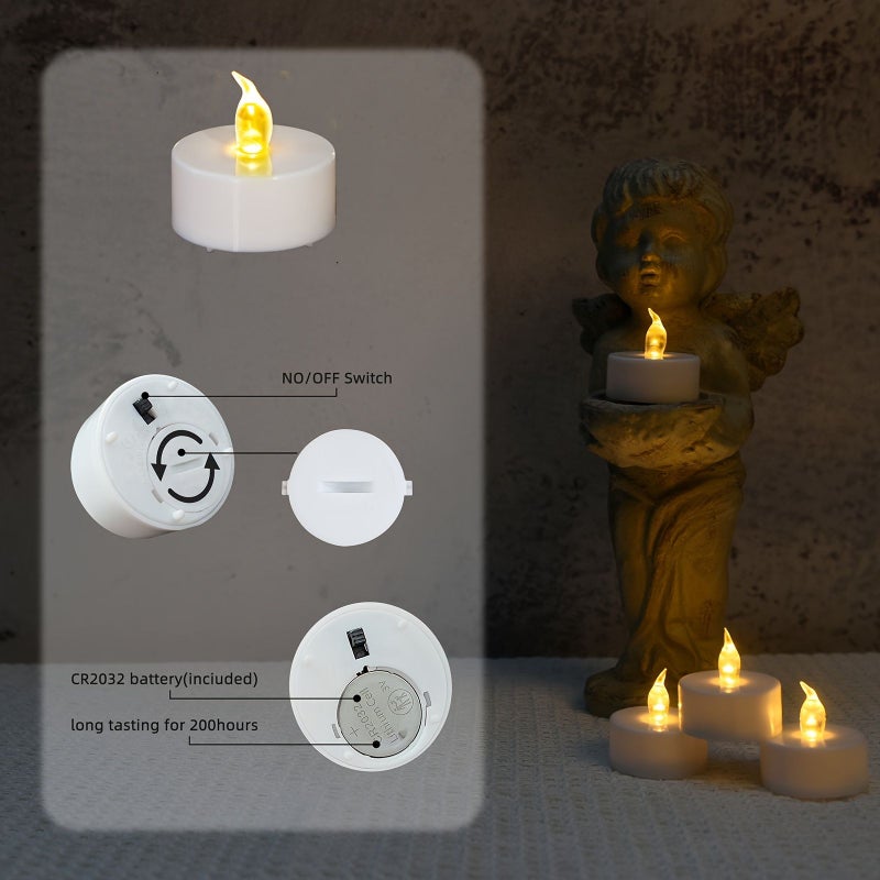 Black Shell 12 Pack Flickering Battery Powered LED Tea Light Candles Yellow Warm Flashing Light For Thanksgiving Christmas Valentine Day Wedding Birthday Prayer Blessing - Image 5
