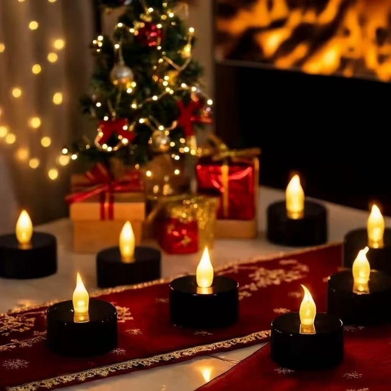 Black Shell 12 Pack Flickering Battery Powered LED Tea Light Candles Yellow Warm Flashing Light For Thanksgiving Christmas Valentine Day Wedding Birthday Prayer Blessing - Image 1
