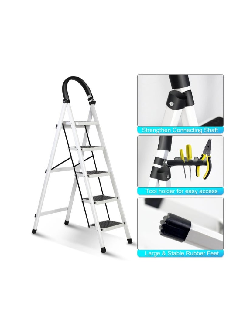 SKY-TOUCH Foldable Ladder 6 Steps, Home Stepladders Folding Step Stool with Wide Anti-Slip Pedal, Adults Folding Sturdy Steel Ladder for Home,Kitchen, Garden, Office - Image 4