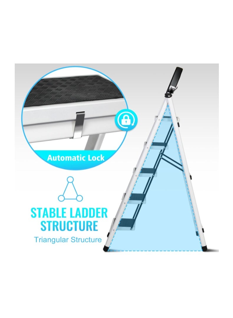 SKY-TOUCH Foldable Ladder 6 Steps, Home Stepladders Folding Step Stool with Wide Anti-Slip Pedal, Adults Folding Sturdy Steel Ladder for Home,Kitchen, Garden, Office - Image 5