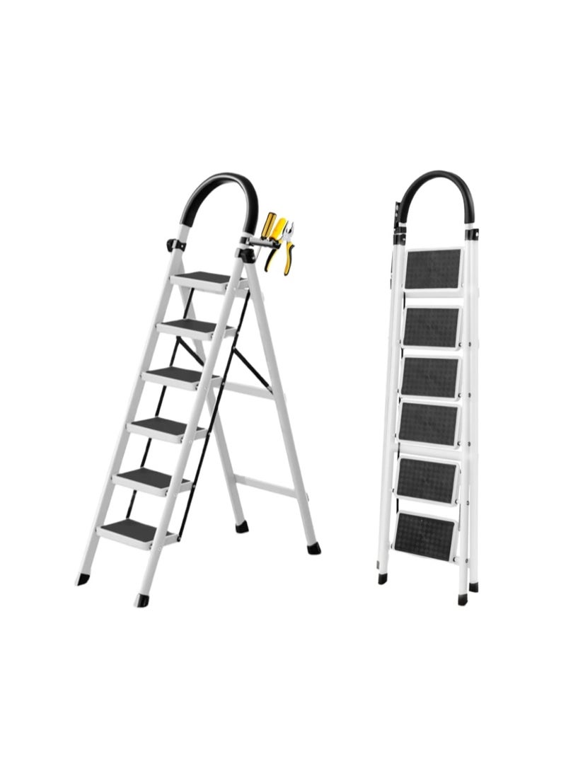 SKY-TOUCH Foldable Ladder 6 Steps, Home Stepladders Folding Step Stool with Wide Anti-Slip Pedal, Adults Folding Sturdy Steel Ladder for Home,Kitchen, Garden, Office - Image 1