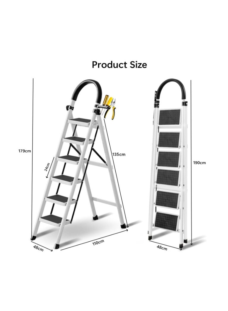 SKY-TOUCH Foldable Ladder 6 Steps, Home Stepladders Folding Step Stool with Wide Anti-Slip Pedal, Adults Folding Sturdy Steel Ladder for Home,Kitchen, Garden, Office - Image 2