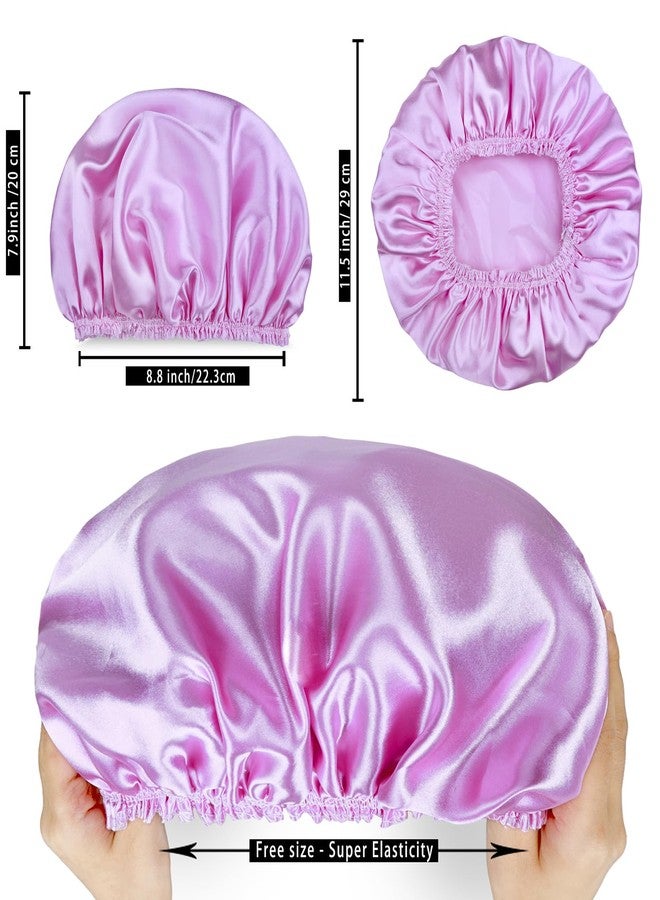 CHFONG Shower Caps for Women, 4 PCS Elastic and Reusable Bath Caps, Double Waterproof Layers Shower Cap, Bathing Shower Caps, Environmental Protection Hair Bath Hat - Solid Color - Image 4