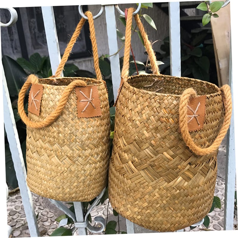 Large Yellow Seagrass Braided Basket With Handles For Laundry Storage And Home Decor - Image 3