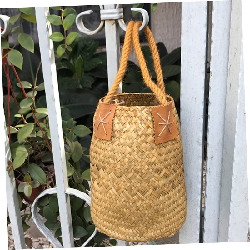 Large Yellow Seagrass Braided Basket With Handles For Laundry Storage And Home Decor - Image 5