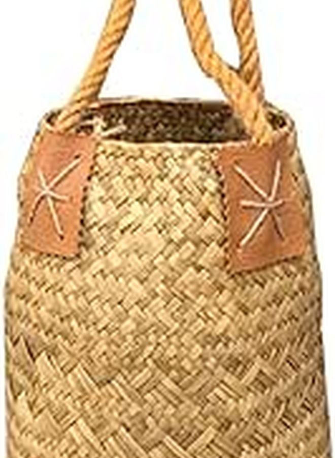 Large Yellow Seagrass Braided Basket With Handles For Laundry Storage And Home Decor - Image 1