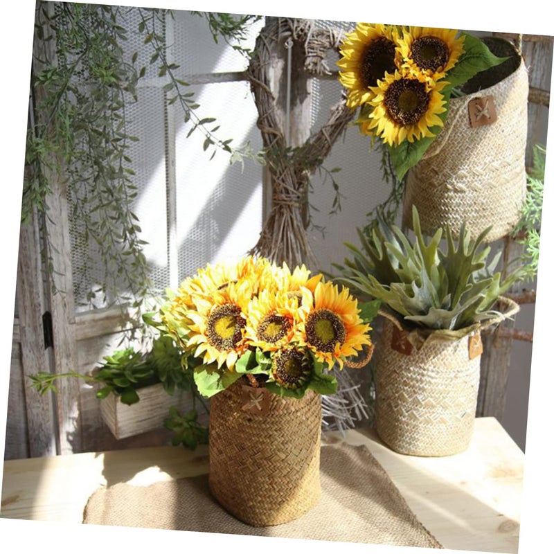 Large Yellow Seagrass Braided Basket With Handles For Laundry Storage And Home Decor - Image 4