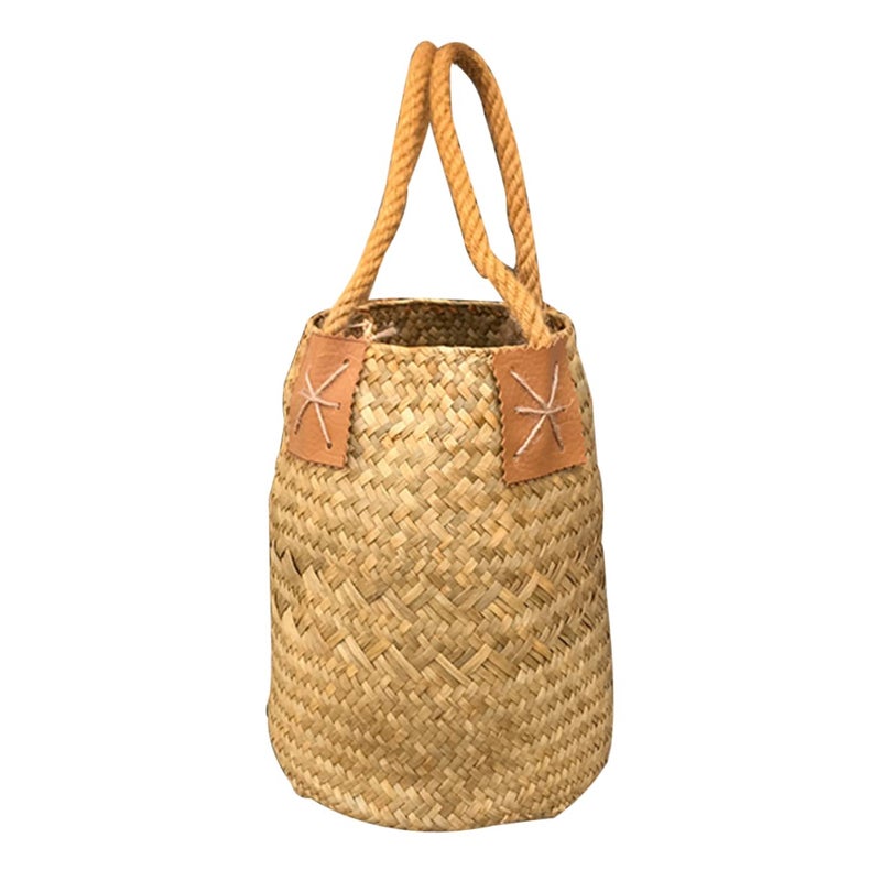 Large Yellow Seagrass Braided Basket With Handles For Laundry Storage And Home Decor - Image 2